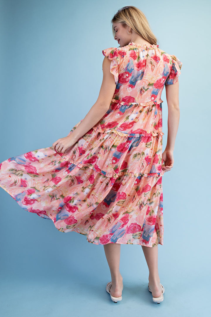 ROSE MIX TIERED LONG DRESS