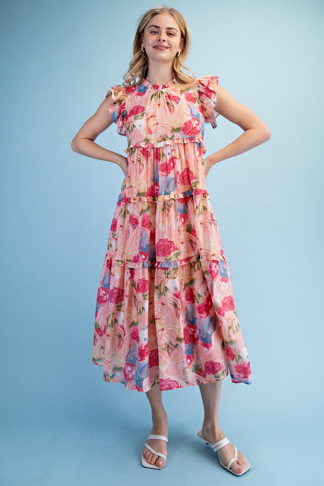 ROSE MIX TIERED LONG DRESS