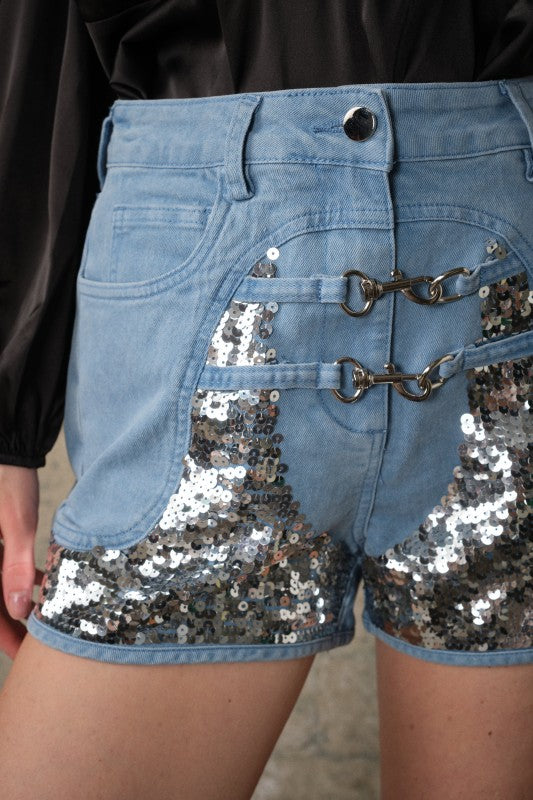DENIM SHORTS WITH SEQUINS