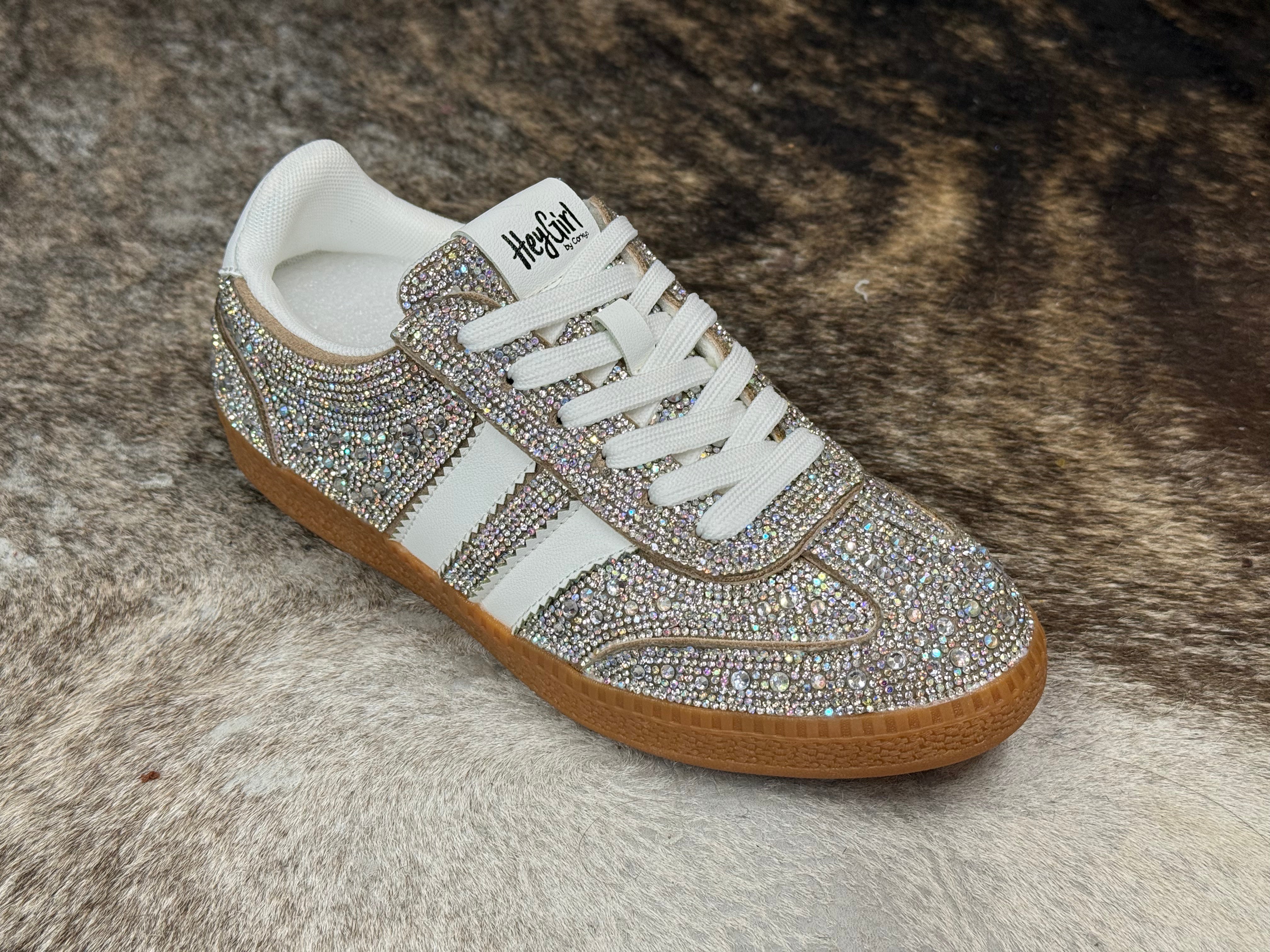 Heads Up Lace Up Sneaker Silver Rhinestone 10-0301-RHIN