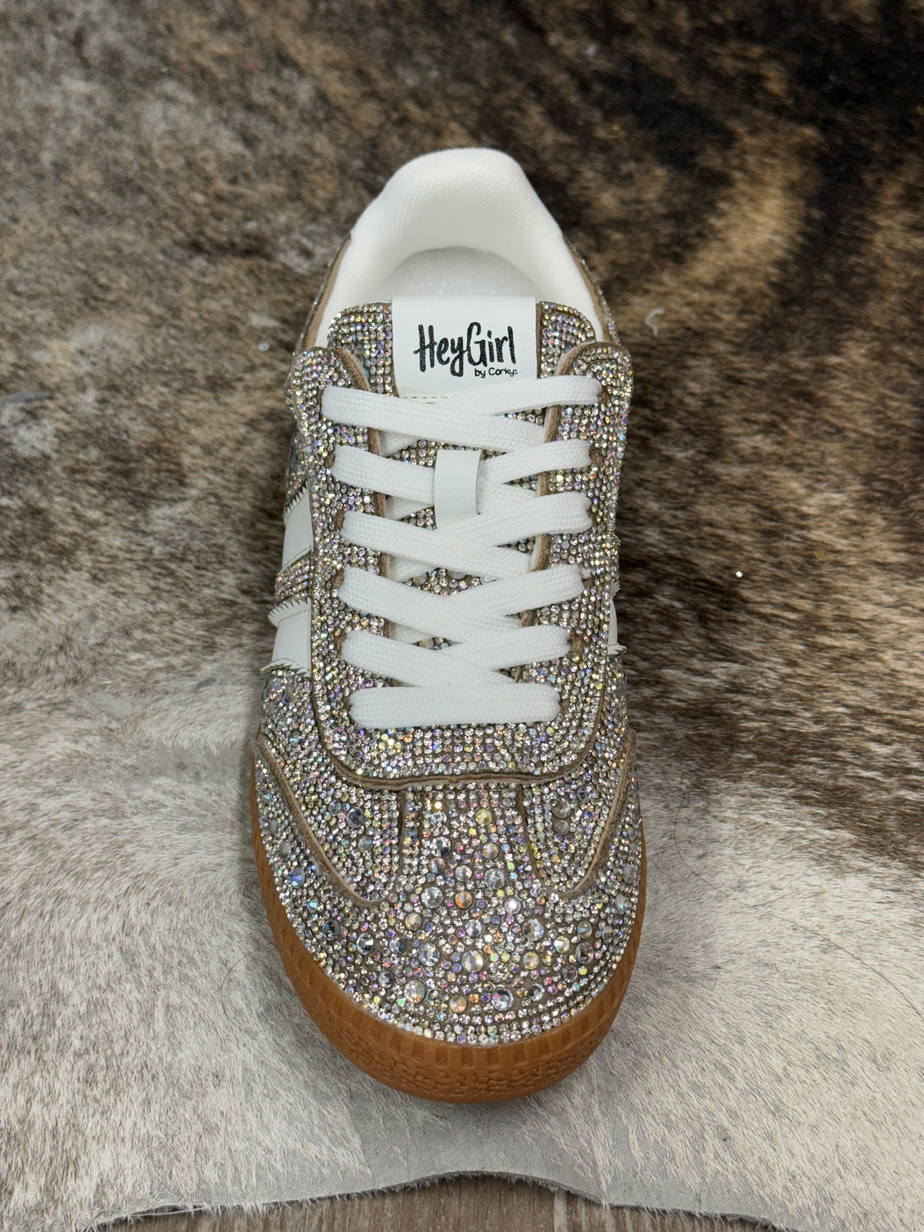 Heads Up Lace Up Sneaker Silver Rhinestone 10-0301-RHIN