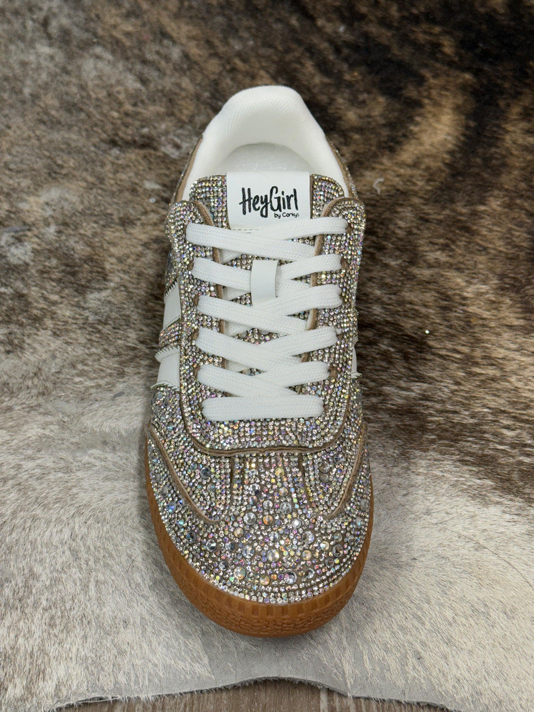Heads Up Lace Up Sneaker Silver Rhinestone 10-0301-RHIN