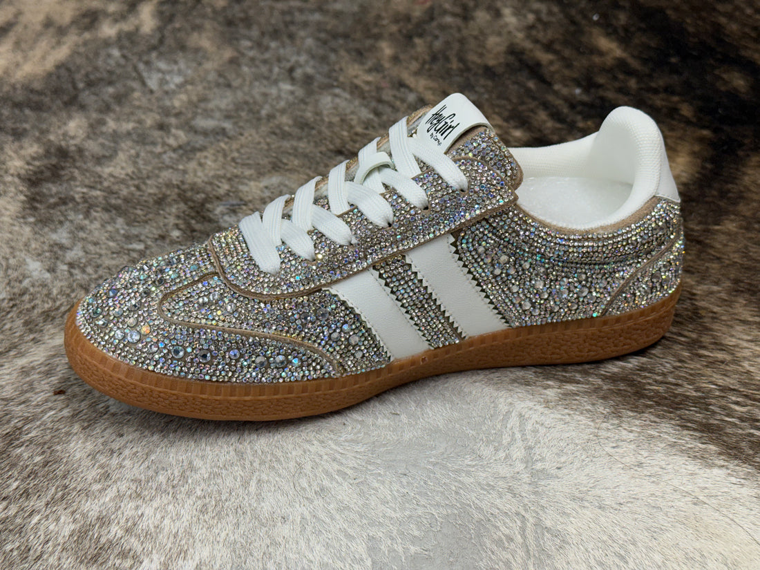 Heads Up Lace Up Sneaker Silver Rhinestone 10-0301-RHIN