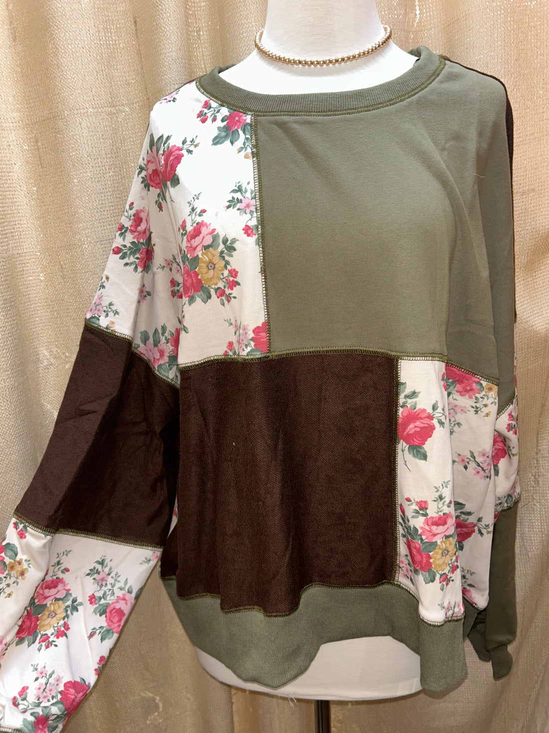 Flower Print Colorblock Sweatshirt