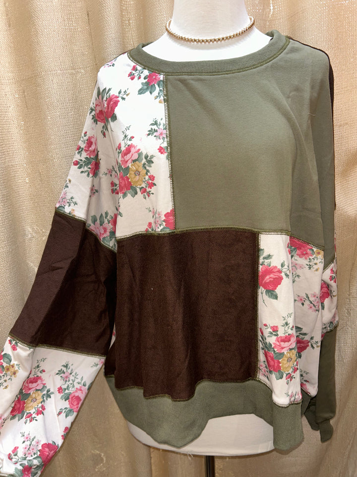 Flower Print Colorblock Sweatshirt