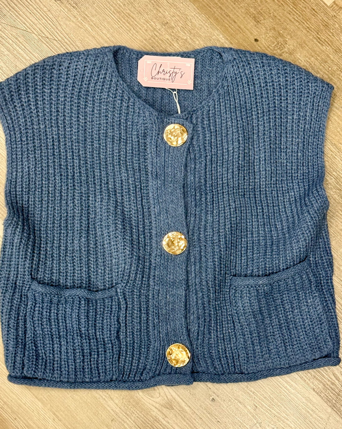 BLUE SWEATER VEST WITH BIG BUTTONS
