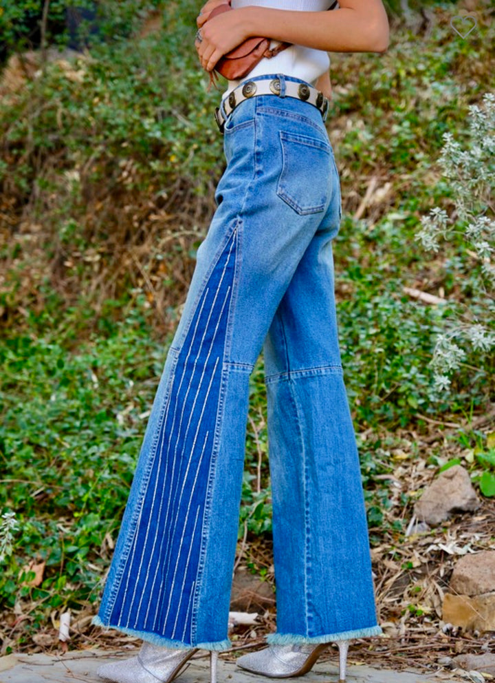 BELL BOTTOM FLARE JEANS WITH RHINESTONE DETAILS 22496P