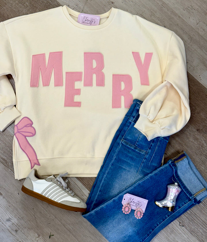 CREAM AND PINK MERRY SWEATSHIRT IT3797G-03