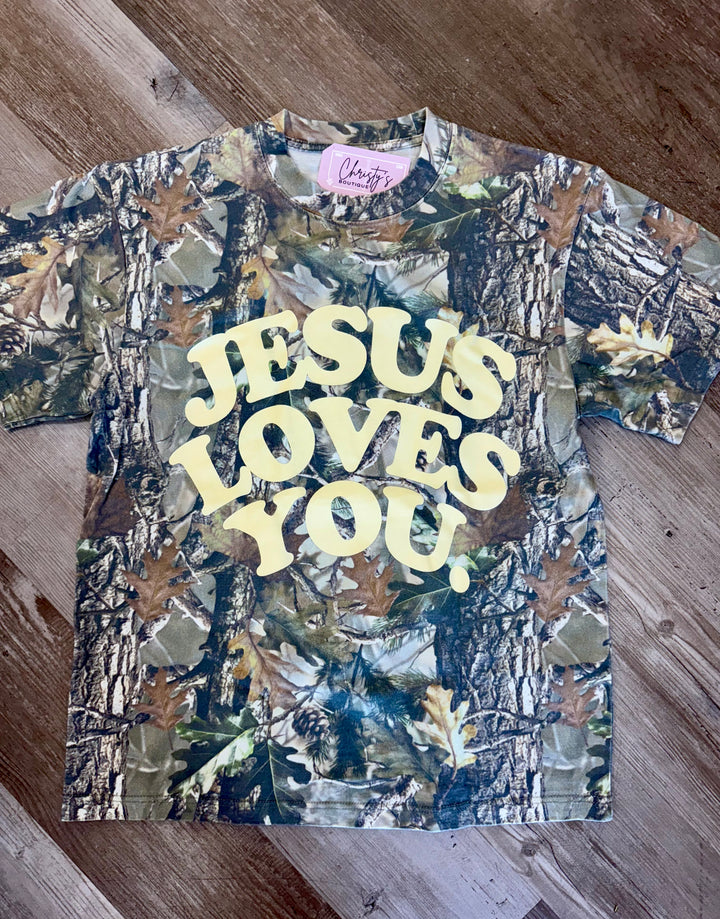 CAMO JESUS LOVES YOU SHIRT