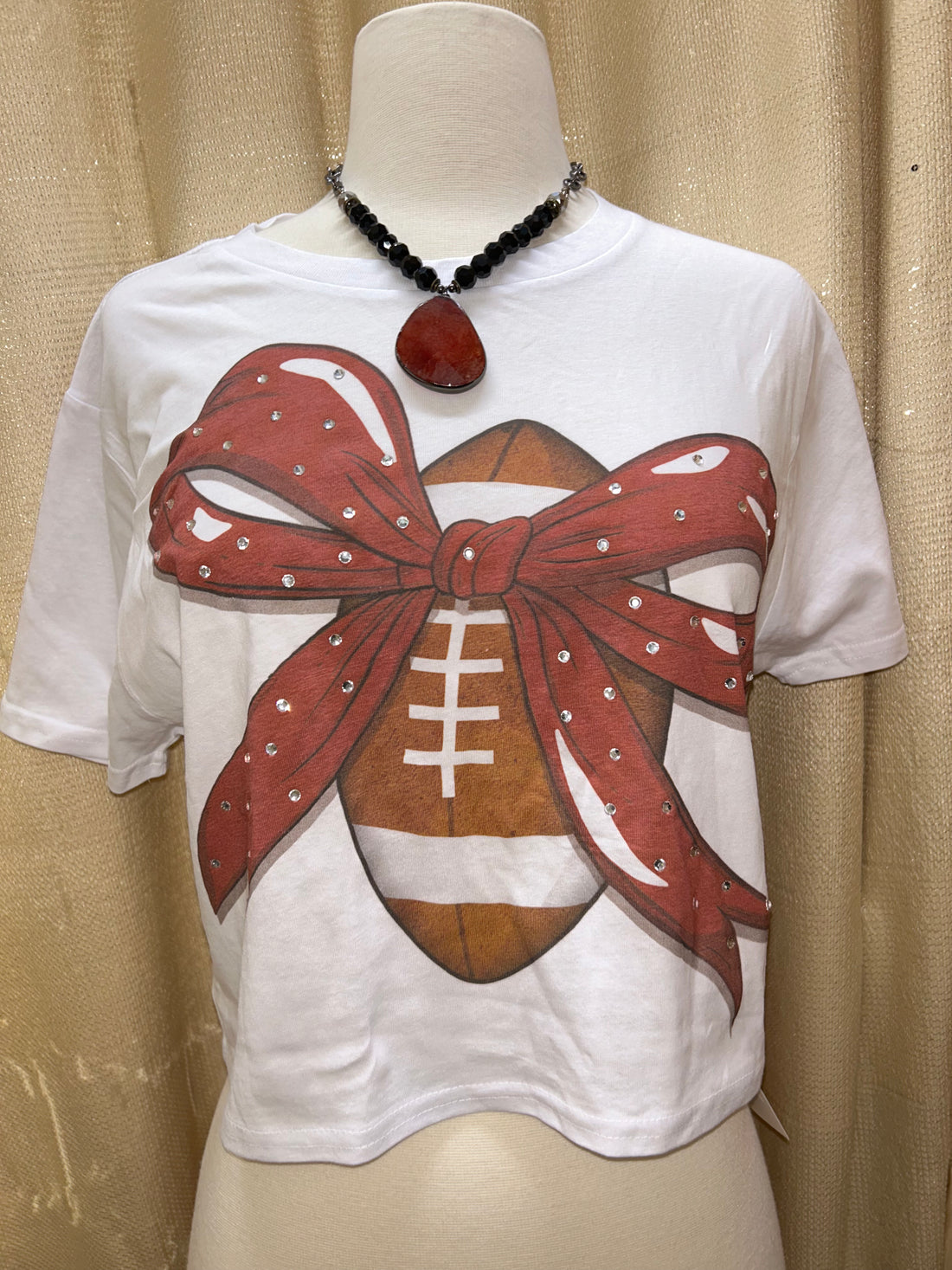 Football Rhinestone Bow Crop