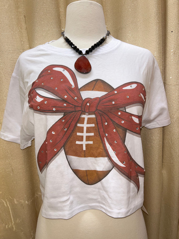 Football Rhinestone Bow Crop