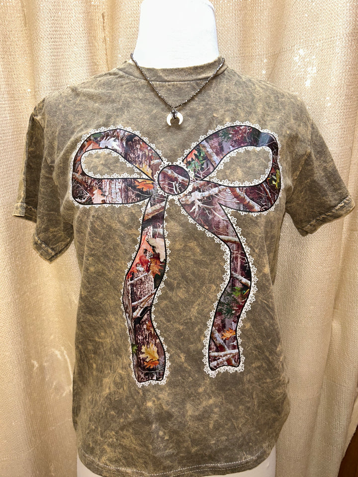 Mineral Washed Camo Bow Shirt