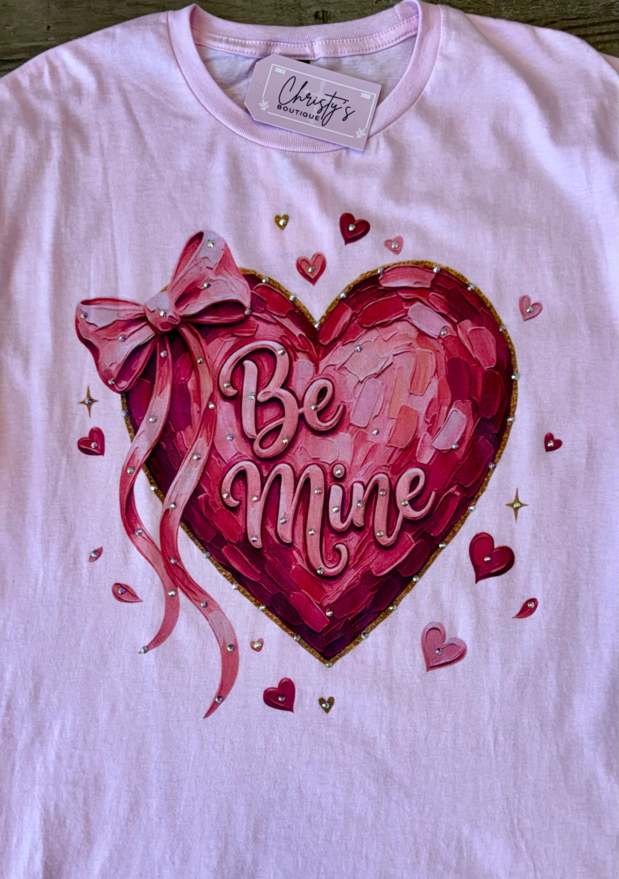 Ladies Rhinestone-Adorned Valentine’s Short Sleeve T-Shirt