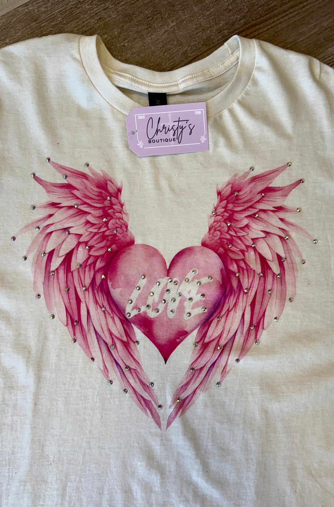 Ladies Rhinestone-Adorned Valentine’s Short Sleeve T-Shirt