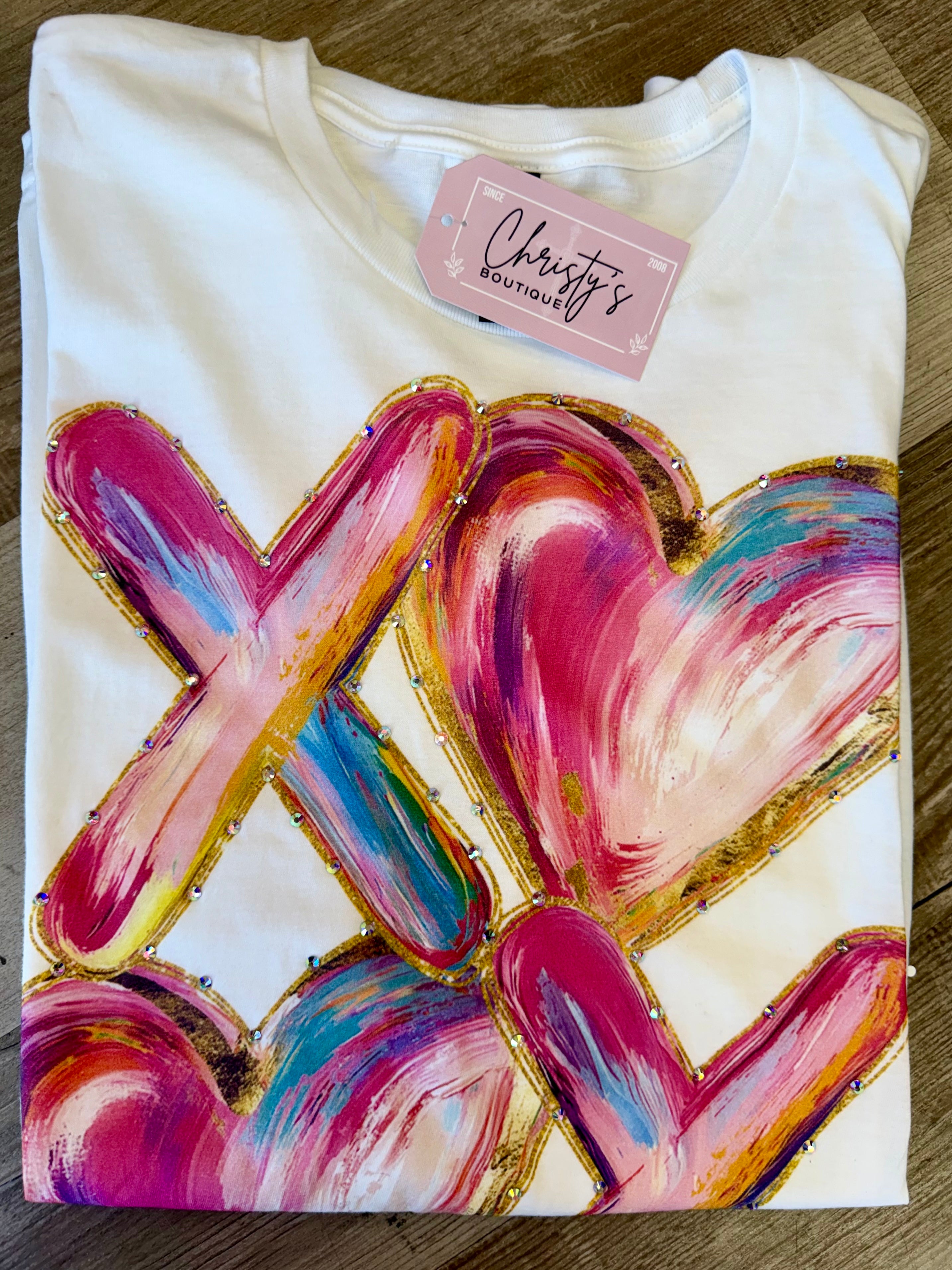Ladies Rhinestone-Adorned Valentine’s Short Sleeve T-Shirt
