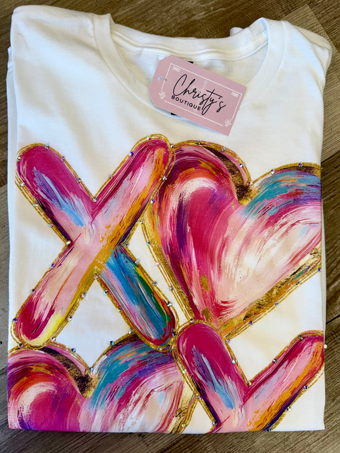 Ladies Rhinestone-Adorned Valentine’s Short Sleeve T-Shirt