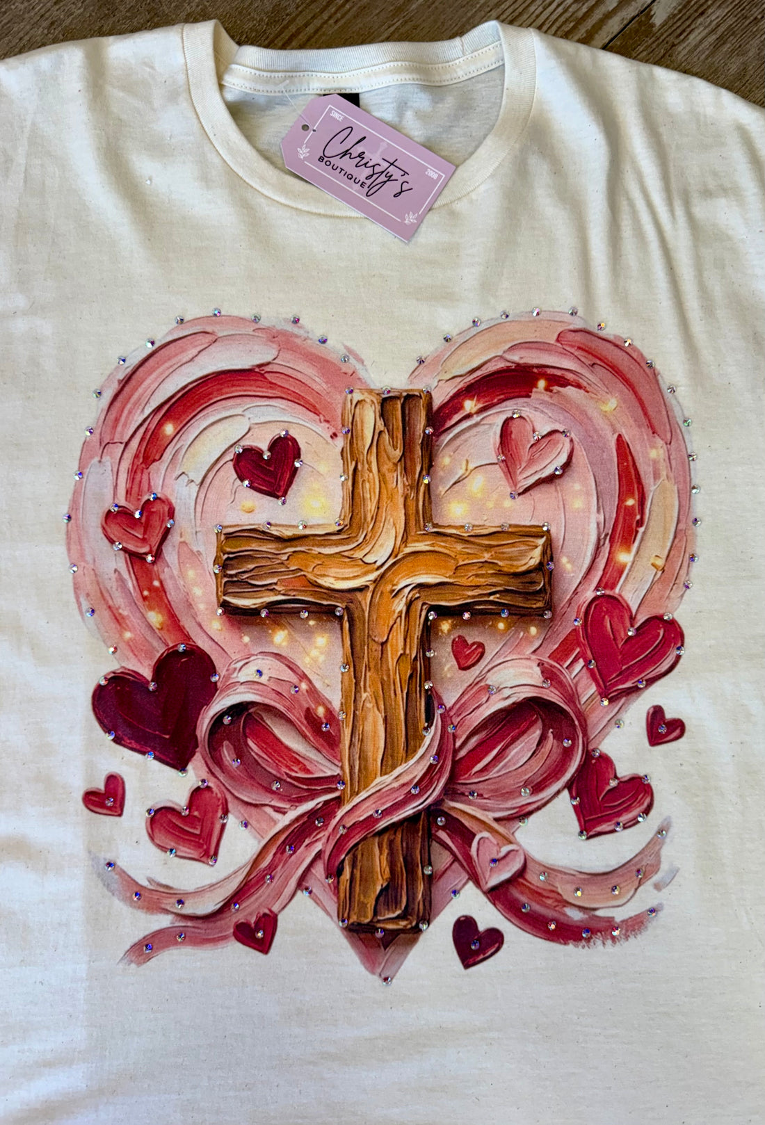 Ladies Rhinestone-Adorned Valentine’s Short Sleeve T-Shirt