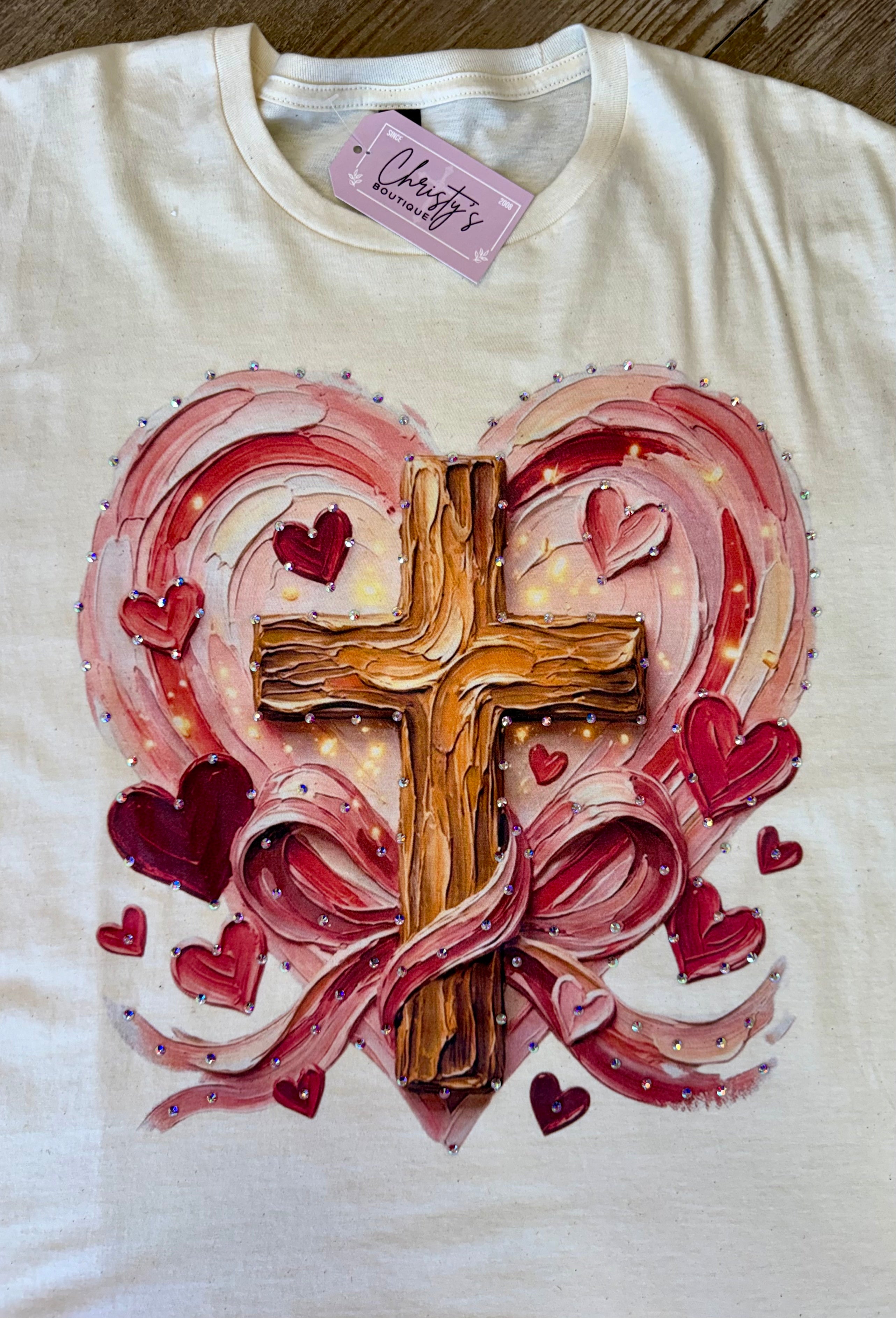 Ladies Rhinestone-Adorned Valentine’s Short Sleeve T-Shirt