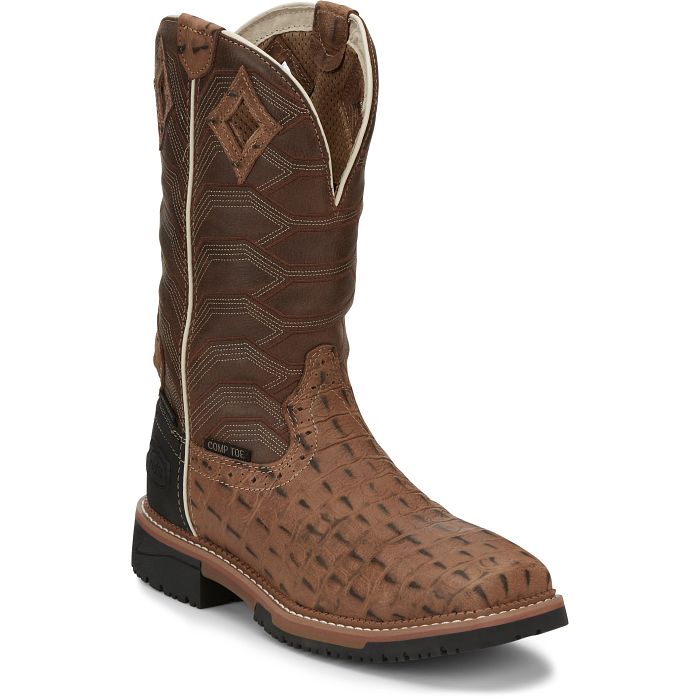 Justin Derrickman 12-Inch Waterproof Composite Toe Boot – Caramel Croc Print SE4839