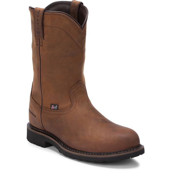 Justin Work Boot “Drywall” 10-Inch Pull-On Steel Toe Waterproof – Whiskey