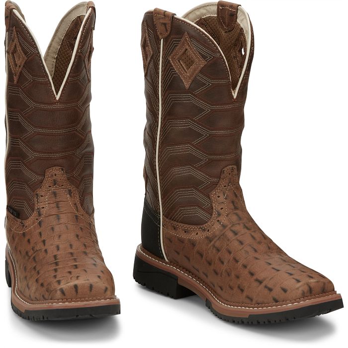 Justin Derrickman 12-Inch Waterproof Composite Toe Boot – Caramel Croc Print SE4839