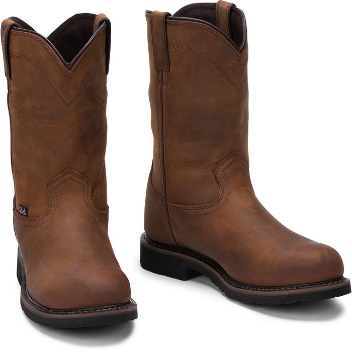 Justin Work Boot “Drywall” 10-Inch Pull-On Steel Toe Waterproof – Whiskey