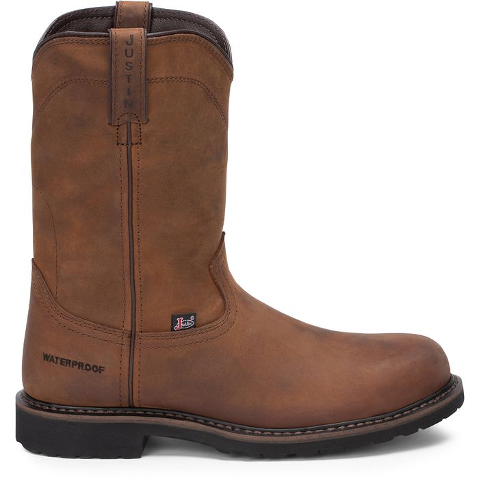 Justin Work Boot “Drywall” 10-Inch Pull-On Steel Toe Waterproof – Whiskey