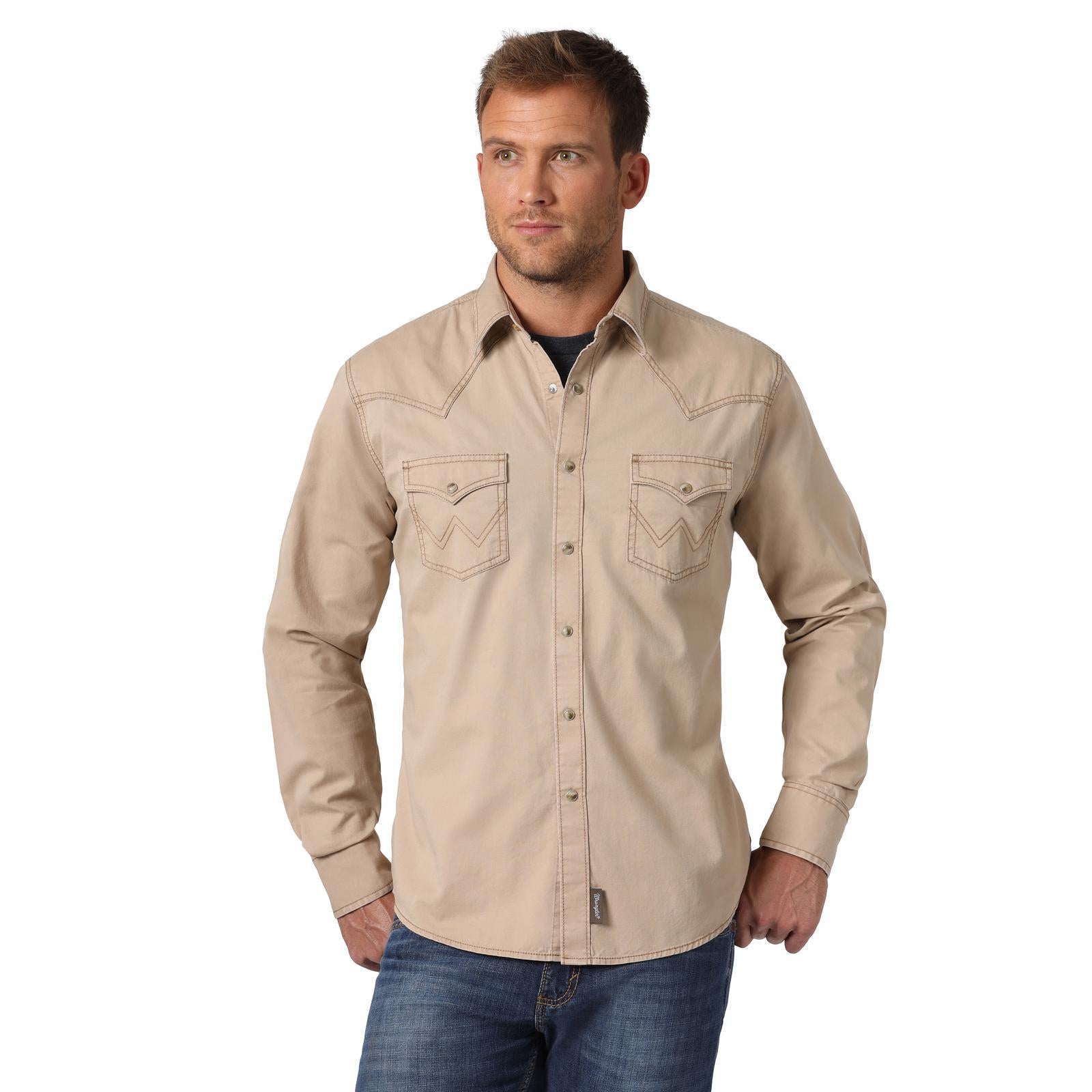 Men's Wrangler Retro® Solid Dobby Western Snap Shirt | Long Sleeve