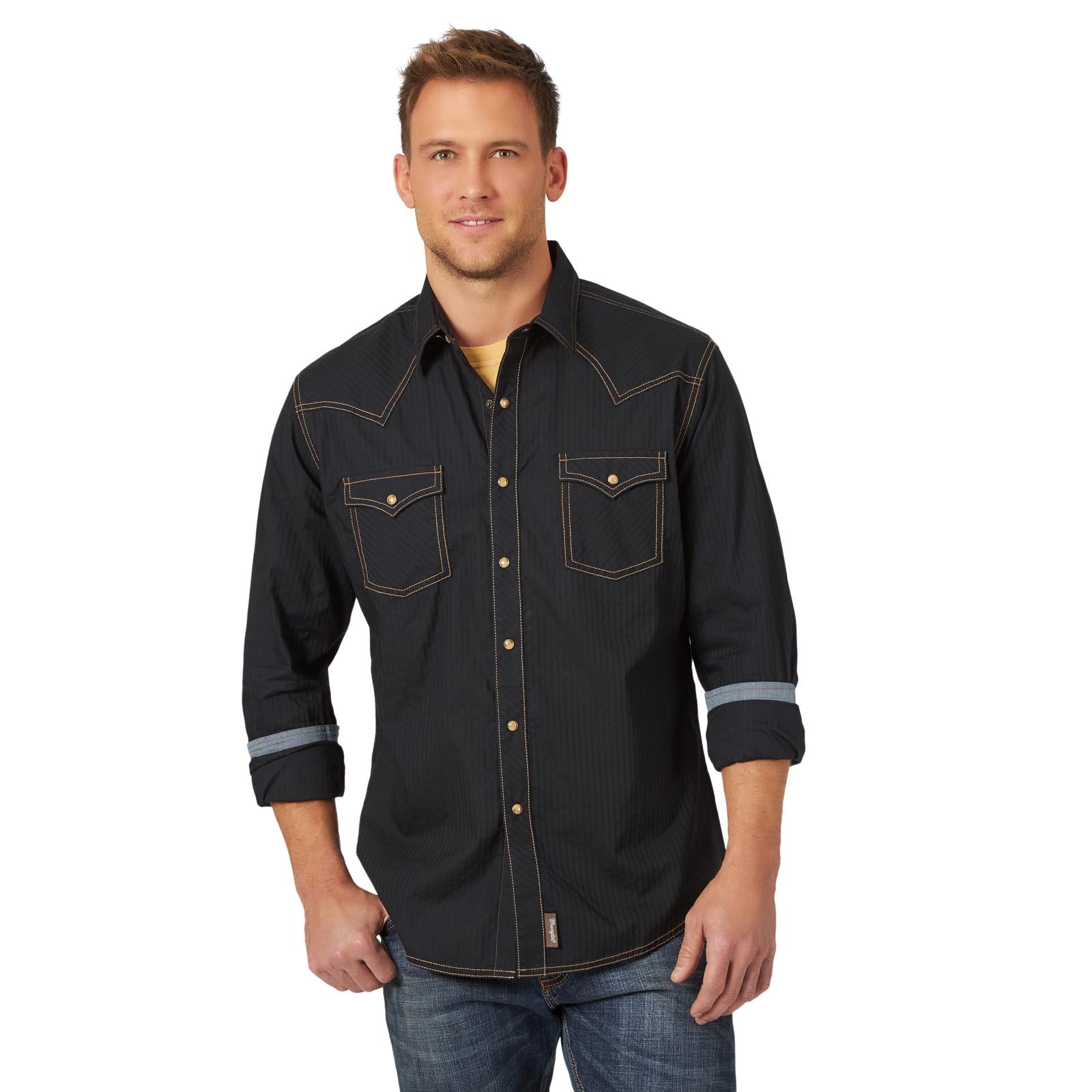 Men's Wrangler Retro® Solid Dobby Western Snap Shirt | Long Sleeve