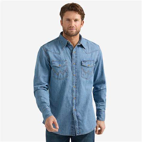 Wrangler® Denim Long Sleeve Snap Shirt – Light Wash (Style 112361699)