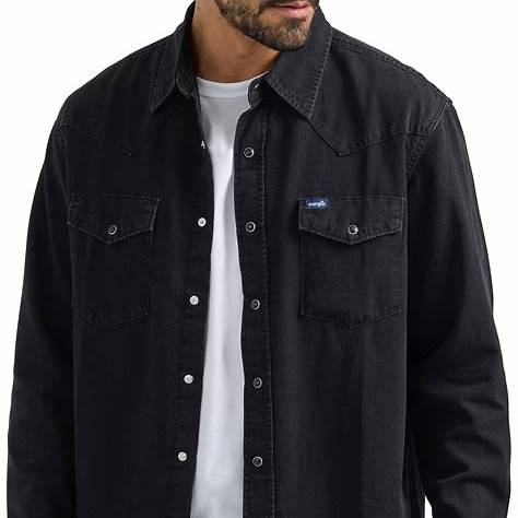 Wrangler® Classic Denim Western Snap Shirt – Black Denim (Style 112361702)