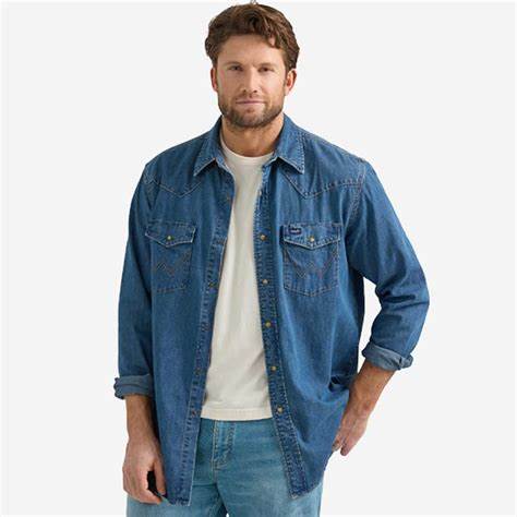 Wrangler® Classic Denim Western Snap Shirt – Mid Wash (112361701)