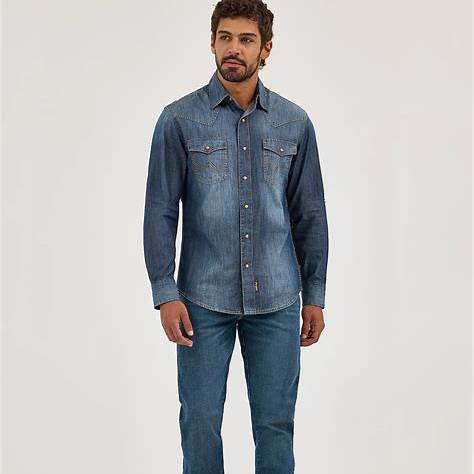 Wrangler Retro® Premium Shirt – MVR458D Blue Denim (Men)