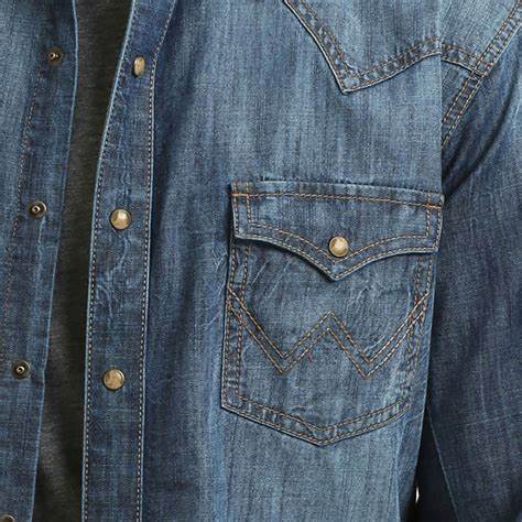 Wrangler Retro® Premium Shirt – MVR458D Blue Denim (Men)