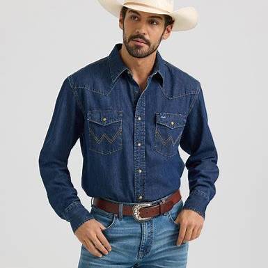 Wrangler® Denim Long Sleeve Shirt – Dark Denim (Style 112361700)