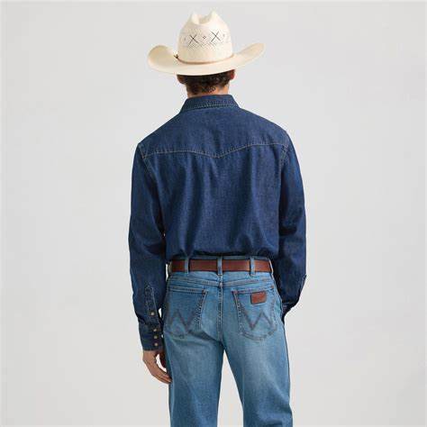 Wrangler® Denim Long Sleeve Shirt – Dark Denim (Style 112361700)