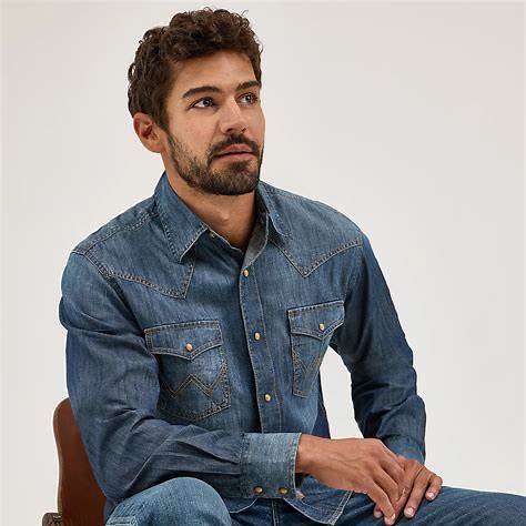Wrangler Retro® Premium Shirt – MVR458D Blue Denim (Men)