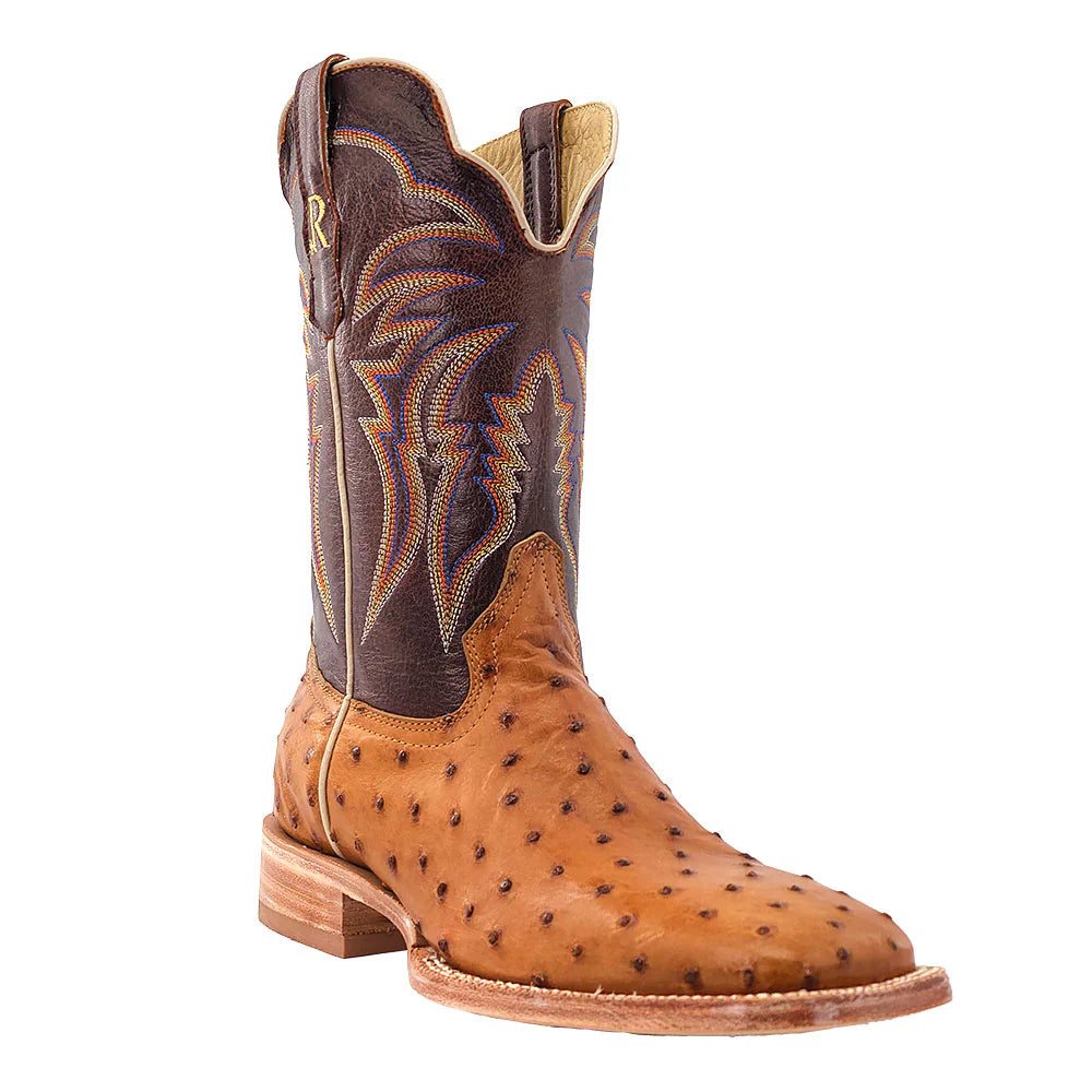 R. Watson Men's Antique Saddle Bruciato Full Quill Ostrich Square Toe Cowboy Boot – RW4506