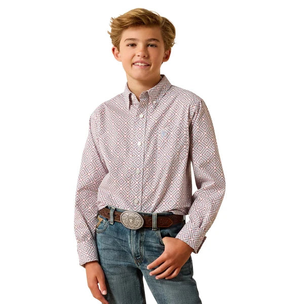 Ariat Youth Tiernan Long Sleeve Western Shirt – White Geo Print | 10071174