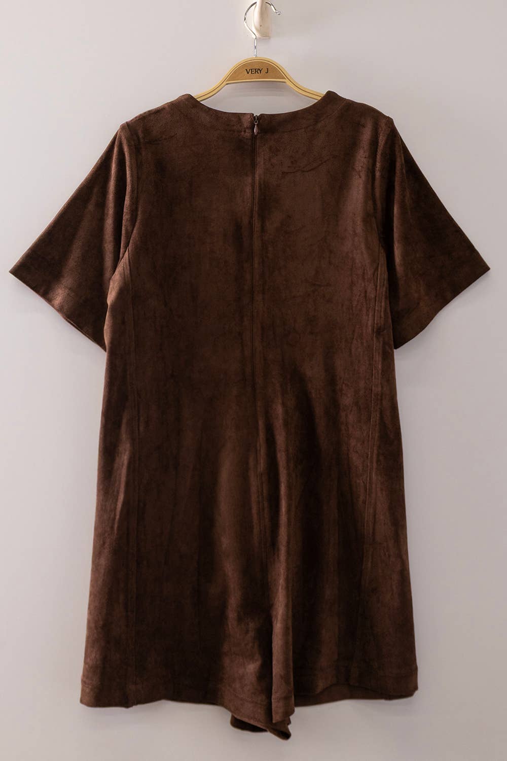 NP71107-Suede Short Sleeve Romper: CAMEL / S-M-L/2-2-2
