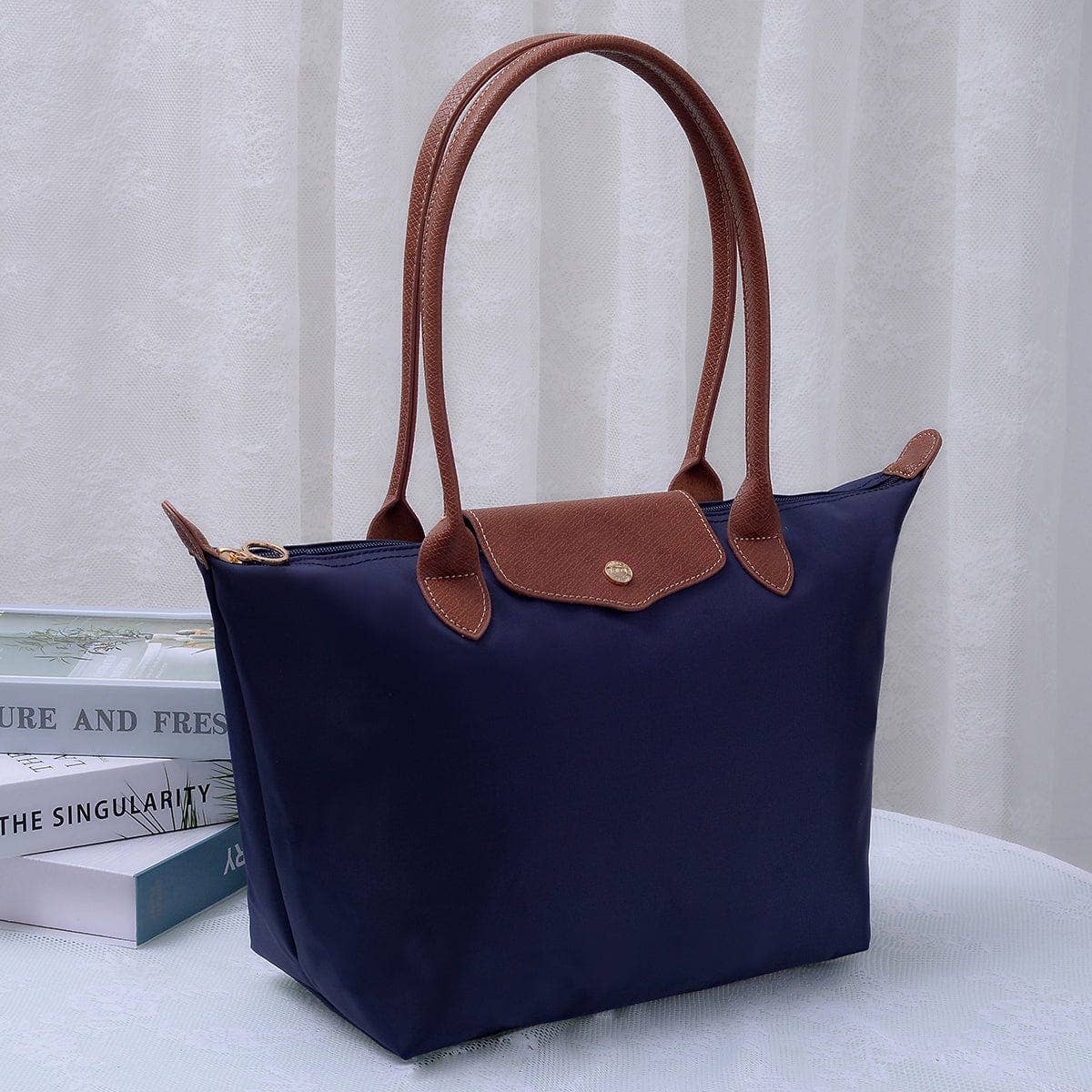 HM784 Hila 16 inch Nylon Tote Bag: Taupe