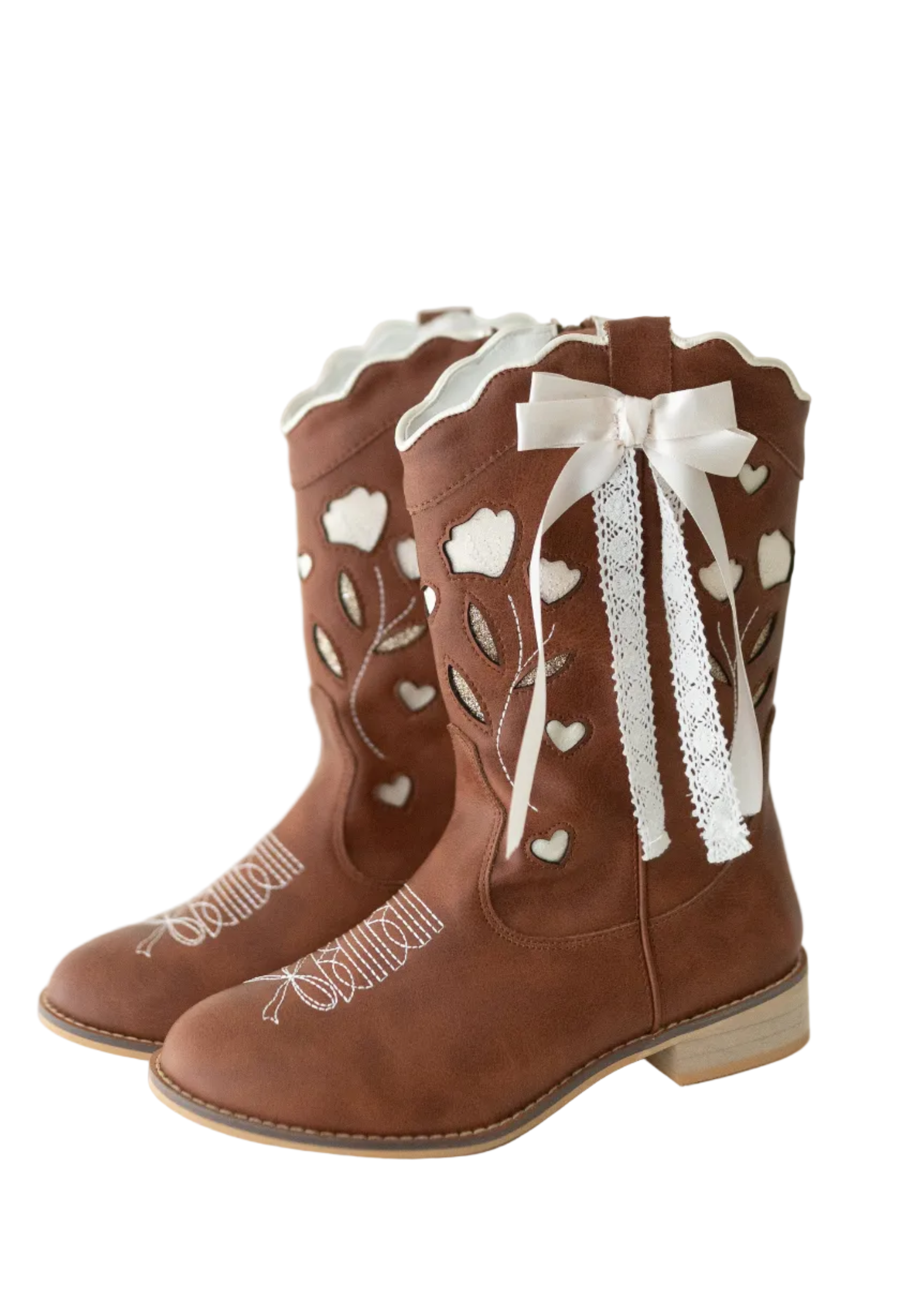 Sweetheart Bow Cowgirl Boots- Brown: 3Y big kid