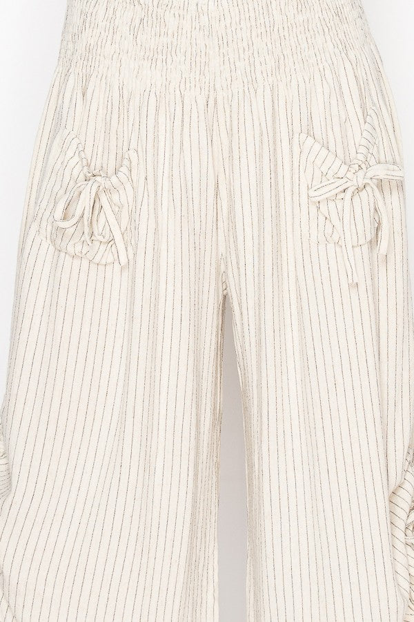 BEIGE PINSTRIPE ELASTIC WAIST BLOOMER PANTS