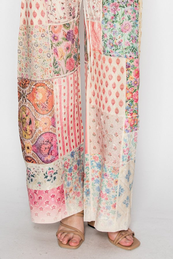 FLOWER PRINT DRAWSTRING PANTS
