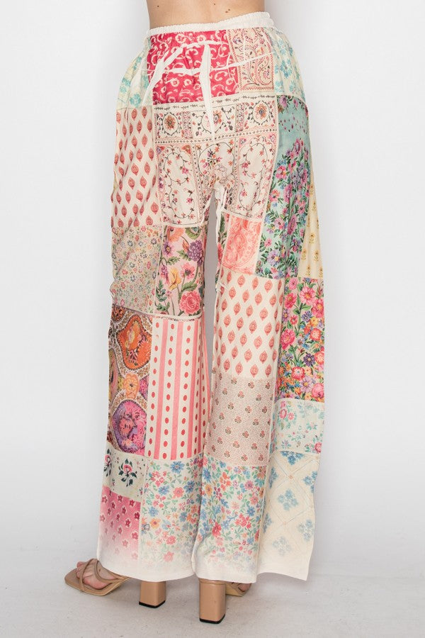 FLOWER PRINT DRAWSTRING PANTS