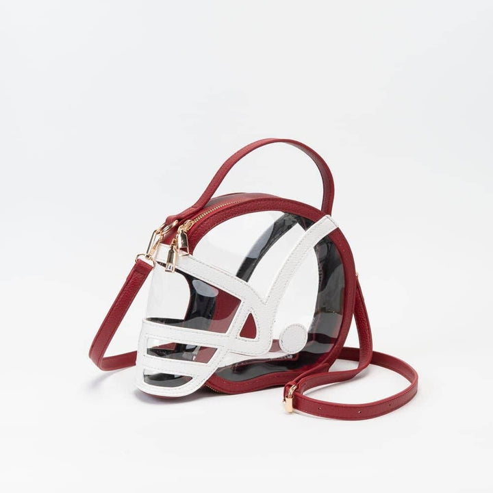 TG10902 Clear Gameday Football Helmet Satchel/Crossbody Bag: Burgundy
