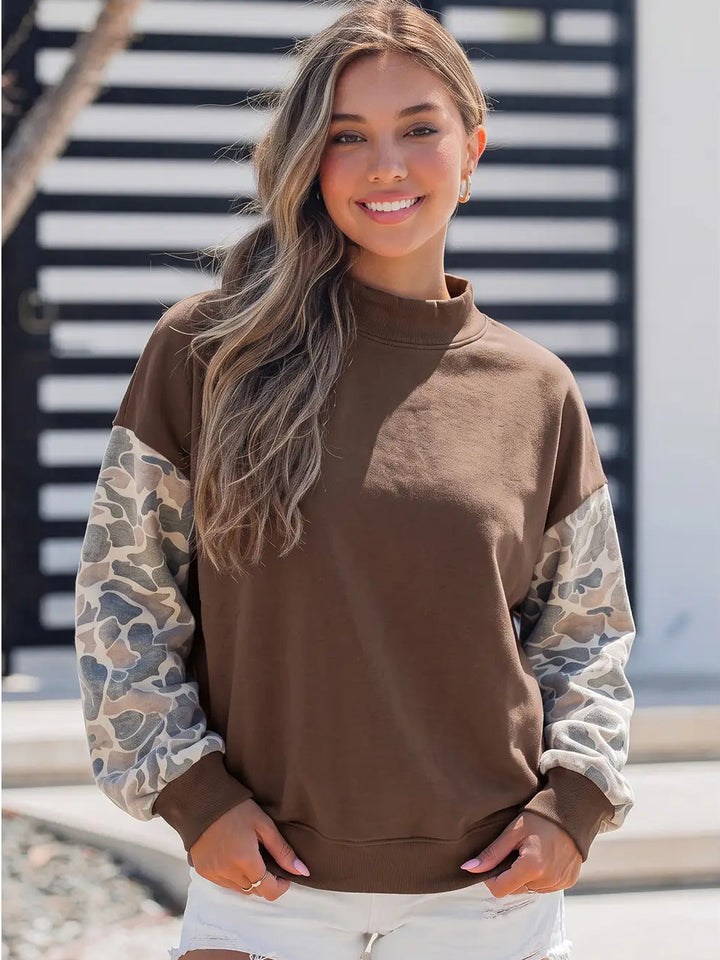 New Camo Colorblock Contrast Trim Oversized Sweatshirt