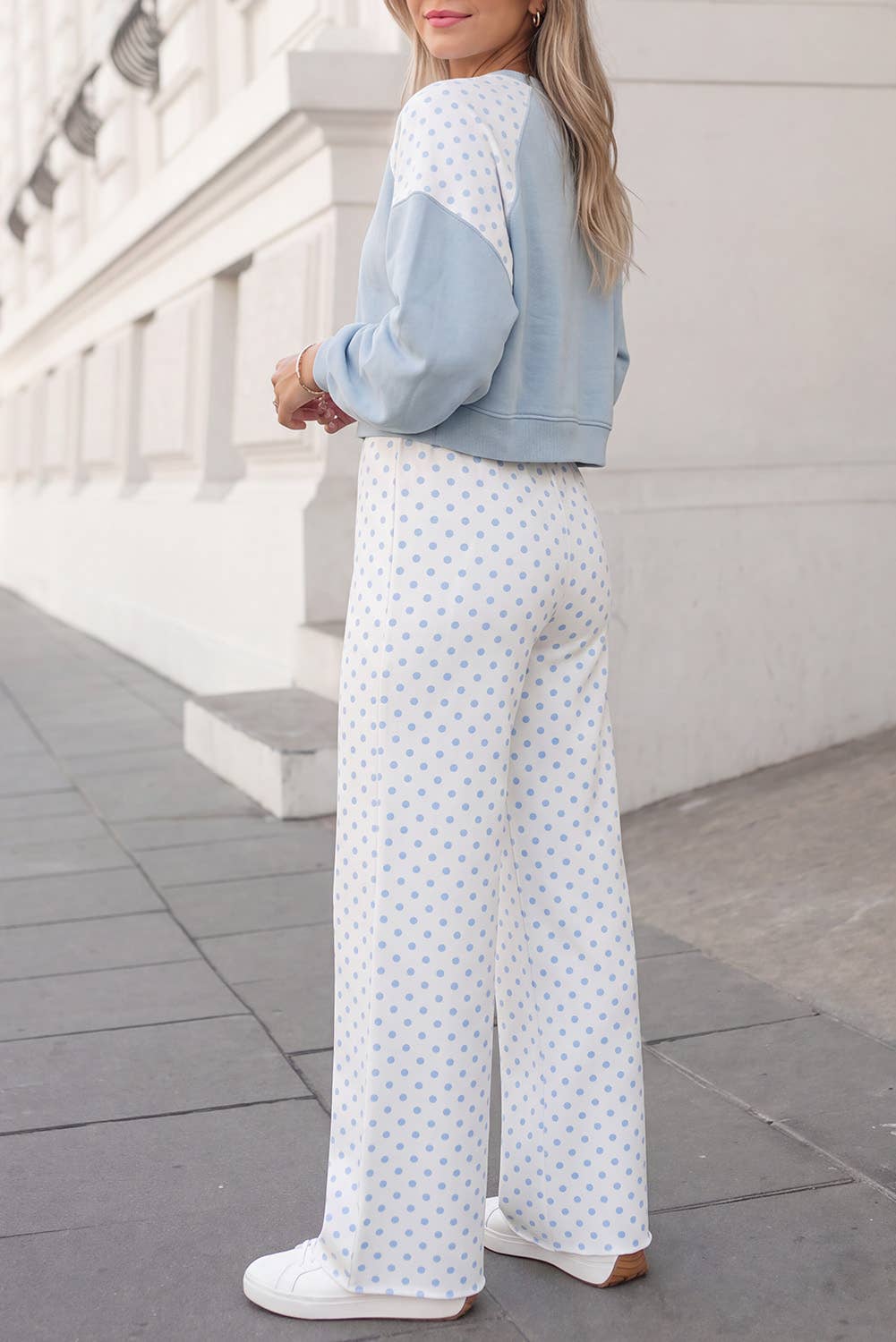 Polka Dot Print Patchwork Top 2pcs Pants Set  | S-4X: Khaki / L