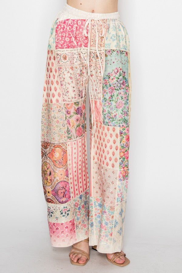 FLOWER PRINT DRAWSTRING PANTS
