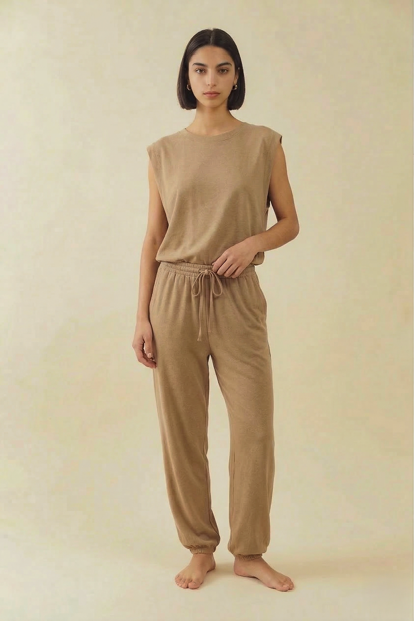 R5352 Waist Drawstring Open Back Jogger Jumpsuit: CHARCOAL / S-M-L (2-2-2)